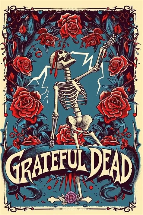 1981 GRATEFUL DEAD LIGHTNING SKULL PROMO POSTER PRINT WALL ART ES 24 x ...