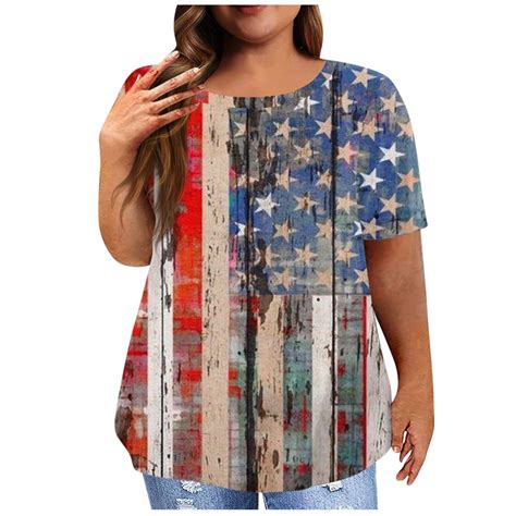 Brnmxoke Plus Size American Flag Shirts Women Patriotic Shirts USA Flag ...