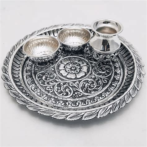 Buy quality 925 Pure Silver Antique Pooja Thali Set PO-263-26 in New Delhi