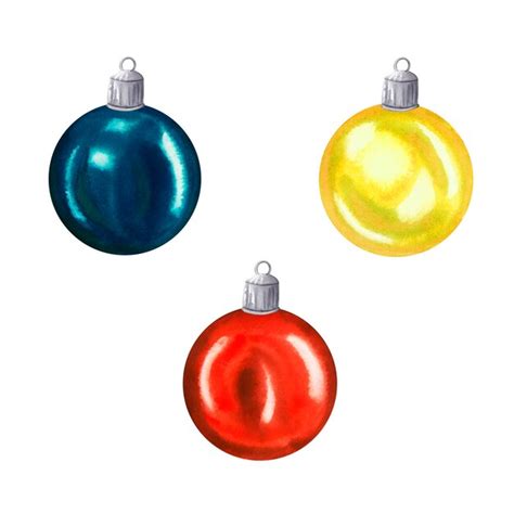 Set of watercolour christmas glass balls red yellow and blue colors ...