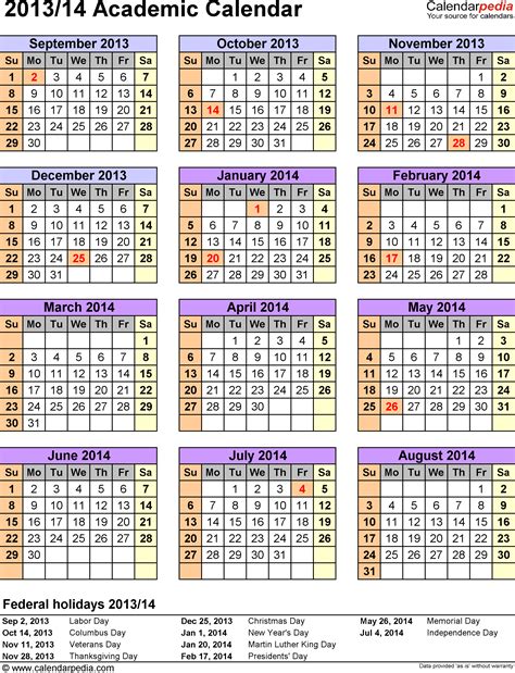 Academic Calendars 2013/2014 - Free Printable Word templates