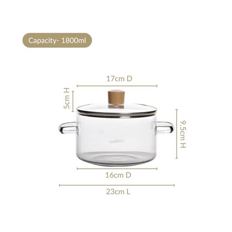 Transparent Ribbed Borosilicate Glass Cooking Pot With Lid 1800ml ...