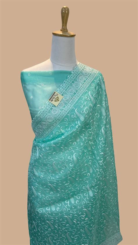 Pure Organza Silk Handloom Banarasi Saree - Chikankari all over – The ...