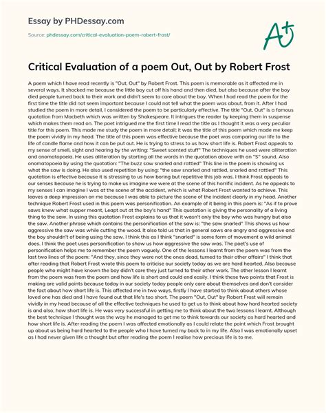 Critical Evaluation Of A Poem Out, Out By Robert Frost Analysis And ...