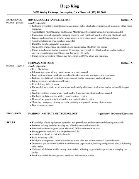 Front End Loader Resume at Jesse Mcsharry blog