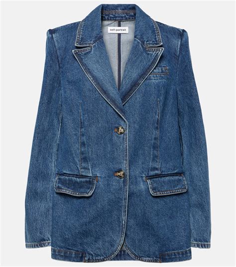 Oversized denim blazer in blue - Self Portrait | Mytheresa