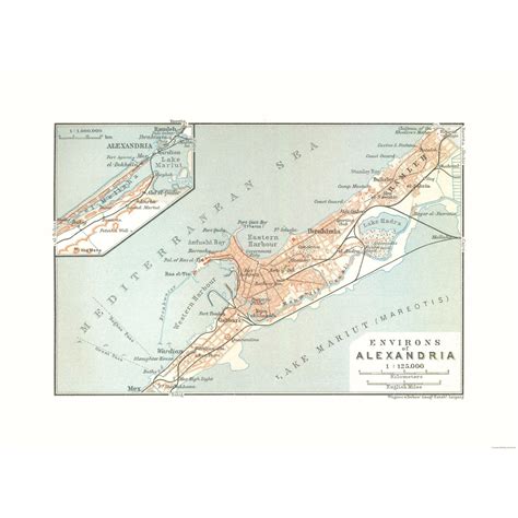Historic Map - Alexandria Egypt Environs - Baedeker 1913 - 31.20 x 23 ...