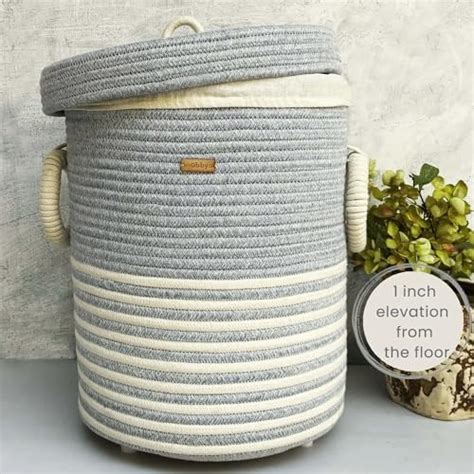 Nobbys Cotton Laundry Basket with Lid and Bottom Spacers - Pastel Blue ...