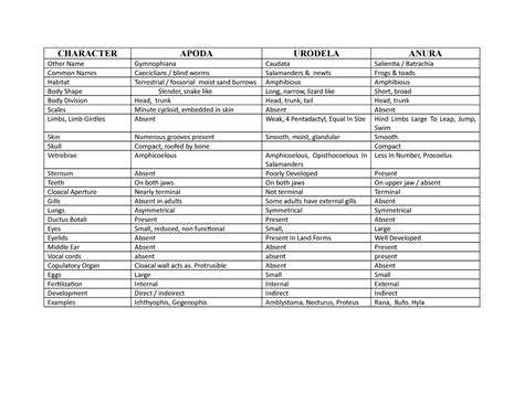 Amphibia classification - CHARACTER APODA URODELA ANURA Other Name ...