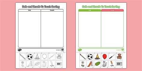 Safe or Unsafe to Touch Sorting Worksheet