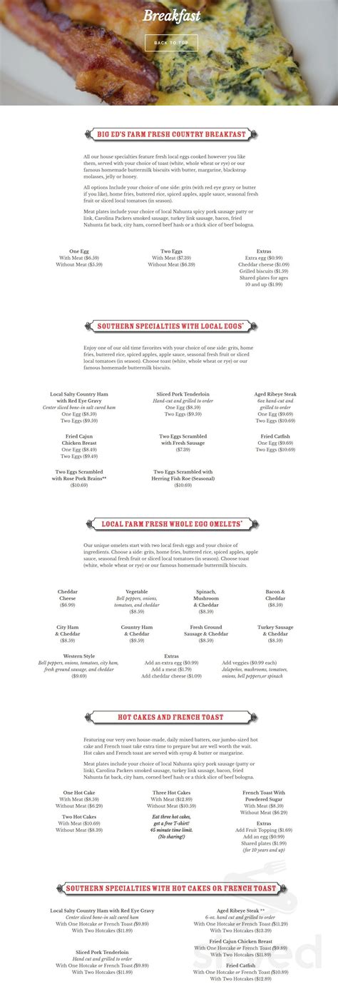 Big Ed's Garner Restaurant menus in Garner, North Carolina, United States