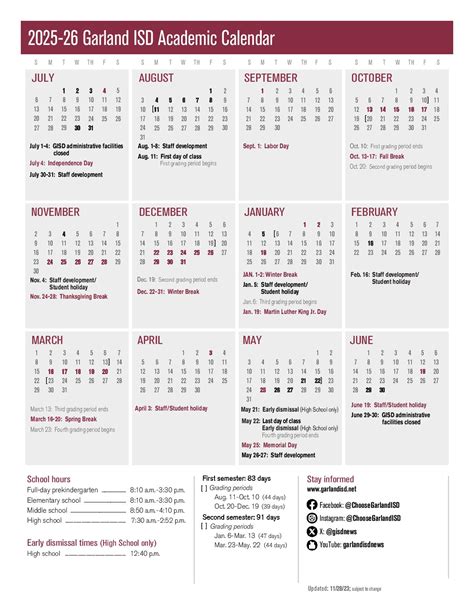 Garland Independent School District Calendar 2025-2026 | GISD