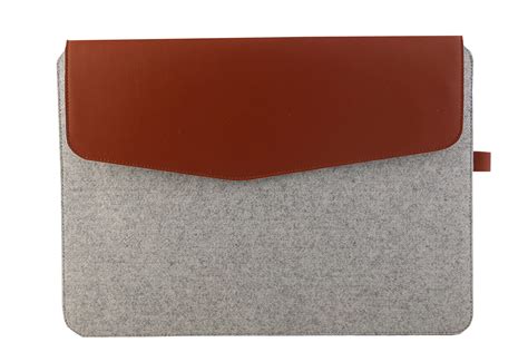 Mysa Whitish Grey Felt and Brown Vegan/PU Leather Slim Vintage Laptop ...