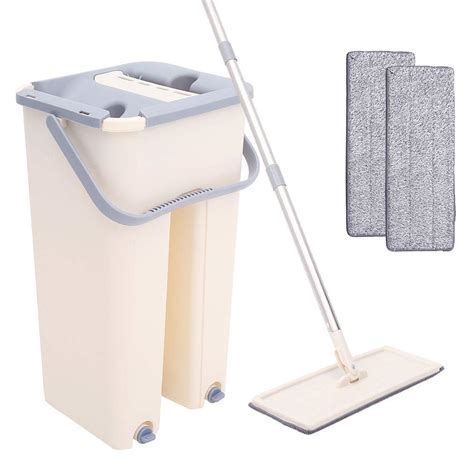 Heria Flat Spin Mop with Bucket Hands-Free Microfiber System 360 ...