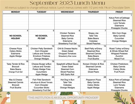 Middle School Lunch Menu