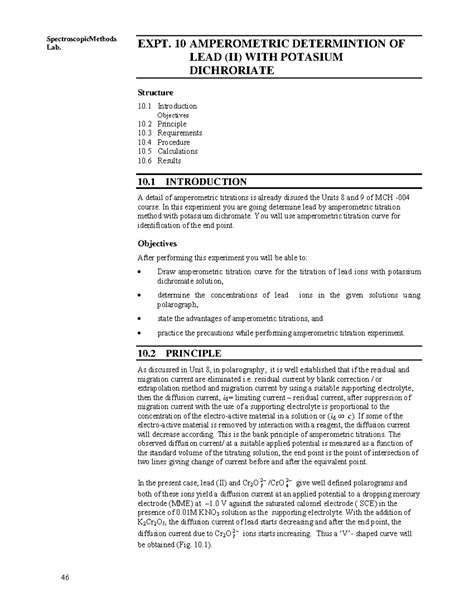 Exp-10 - SpectroscopicMethods Lab. EXPT. 10 AMPEROMETRIC DETERMINTION ...