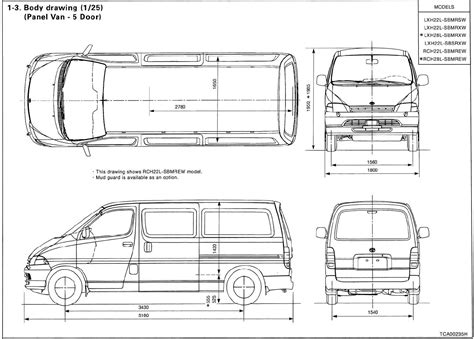 Toyota Hiace 1995-2001 Blueprint - Download free blueprint for 3D modeling