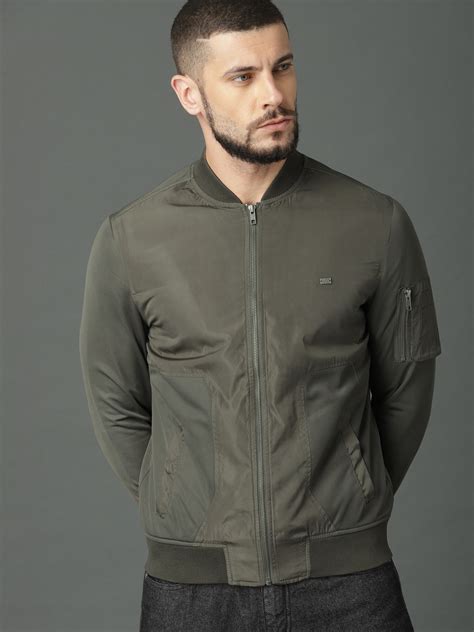 Buy Roadster Men Olive Green Solid Bomber - Jackets for Men 1875789 ...