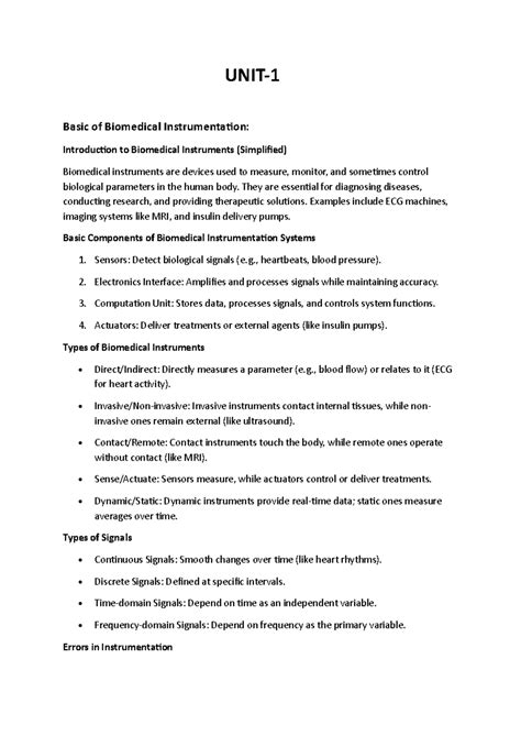 Fba 1 - Easy subject - UNIT- 1 Basic of Biomedical Instrumentation ...