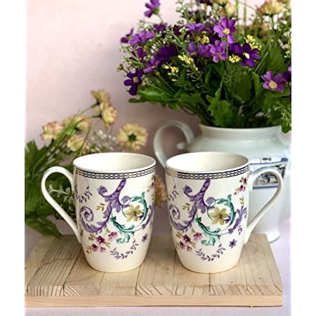 Buy Vigneto Floral White Pattern Coffee Mug Set | Set of 2 Mugs, 300 ML ...