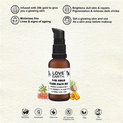 Love Earth 24k Gold Glass Face Oil – 30ml (Glow) – Soni Cosmetics