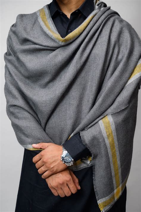 Grey Border Stole For Men – The Shawl Studio
