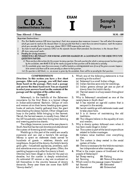 C.D.S. ENGLISH MOCK PAPER - Sample Questions and Answers - Studocu