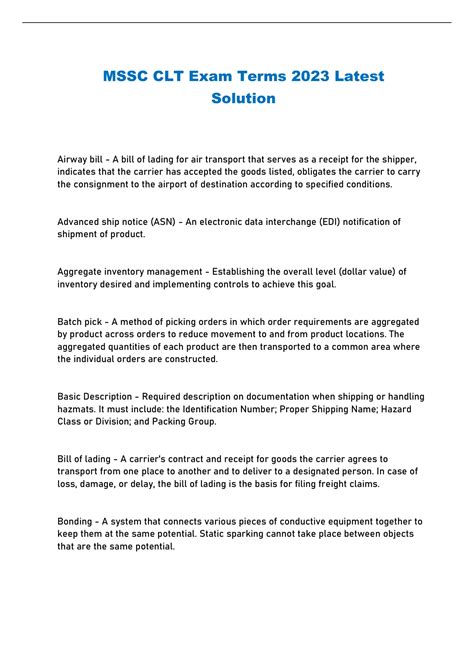MSSC CLT Exam Terms 2023 Latest Solution - CLT - Stuvia US