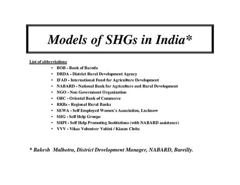 SHG-models-india - Models of SHGs in India* List of abbreviations • BOB ...