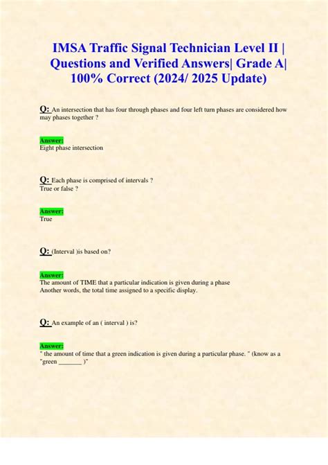 IMSA Traffic Signal Technician Level II | Questions and Verified ...