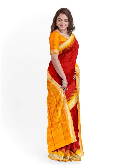 Maroon and Yellow Odisha Bomkai Silk Saree - Crafts Collection