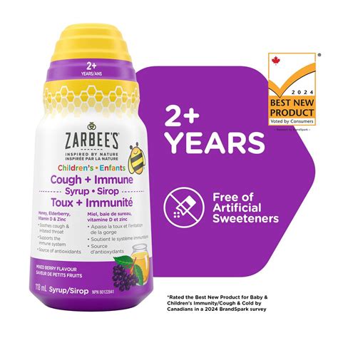 Zarbee's Children’s Cough + Immune Syrup, Zinc, Honey, Elderberry ...