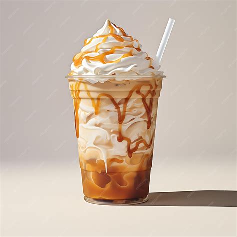 Premium Photo | Iced caramel latte topped with whipped cream and ...