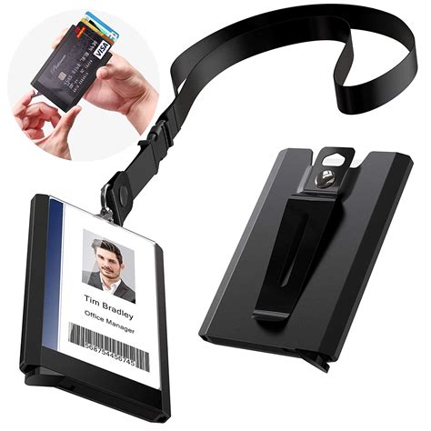 ELV Aluminium ID Badge Card Holder W/ Lanyard, Quick Release button ...