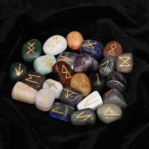 Buy Mix Chakra Symbol Rune Stones 25 pcs Set & Gemstone Engraved Rune ...