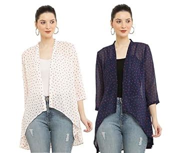 Buy Craft Darbar Womens Chiffon Print Shrug 3/4 Sleeve with Open Front ...