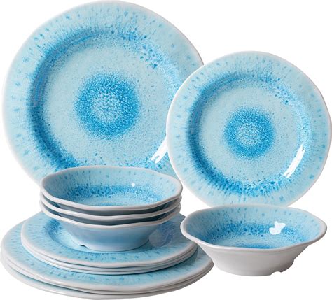 ZAROCRUS Melamine Plates and Bowls Set, 12-Piece Melamine Dinnerware ...