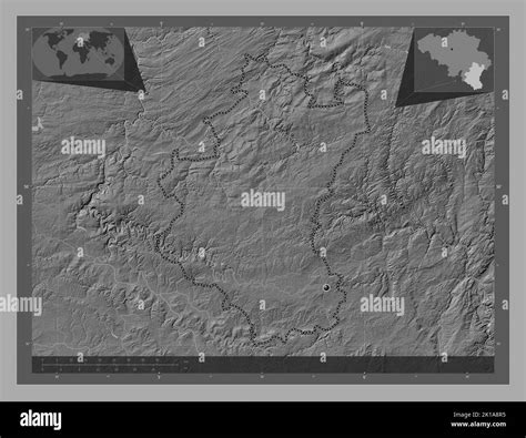 Luxembourg, province of Belgium. Bilevel elevation map with lakes and rivers. Corner auxiliary ... - elevation map of belgium