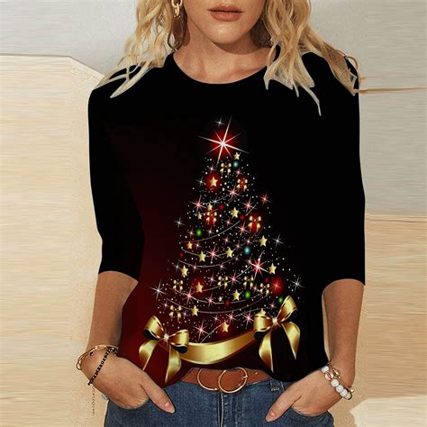 yardsong Women's Christmas Tops 3/4 Sleeve Shirts for Women Glitter ...