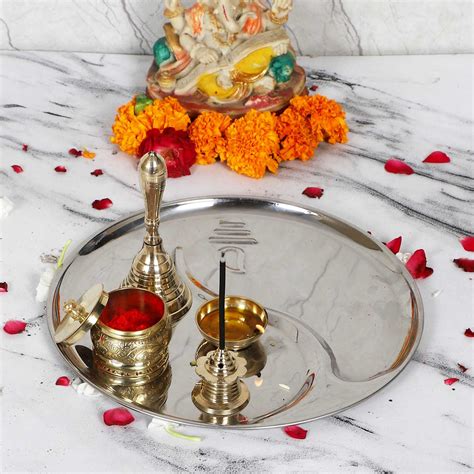 Buy Handmade Ganesh Steel Puja Thali | Set of 5 Online On Zwende