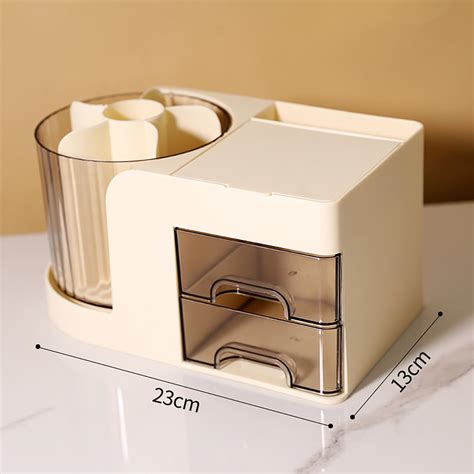360° Rotating Desk Organizer with Mirror, 2 Drawers & 7 Slots – House ...