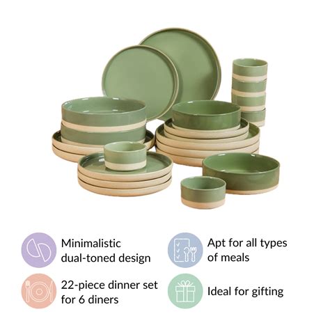 Green Ceramic Dinner Set - 22 Piece Ceramic Dinnerware Sets | Nestasia