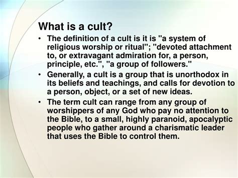 PPT - Cults: Categories, Characteristics, and Warning Signs PowerPoint ...