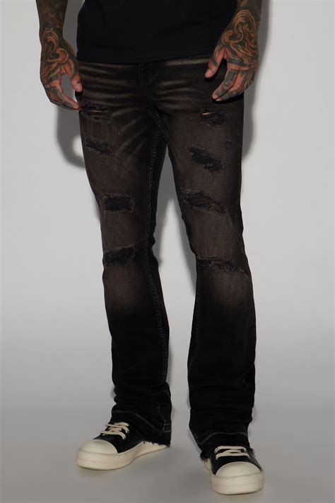 Nonchalant Distressed Stacked Skinny Flare Jeans - Black/Brown ...