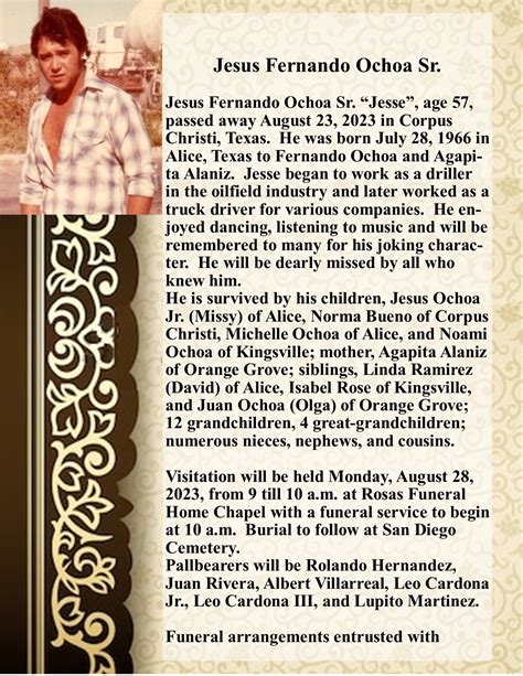 Obituary for Jesus Ochoa Sr. - Rosas Funeral Home Inc | Facebook