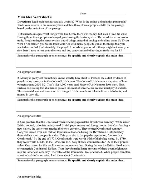 Main Idea Worksheets | Ereading Worksheets