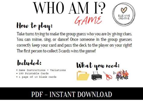 Who Am I GAME - PDF Instant Download - Guessing Game - Family Fun ...