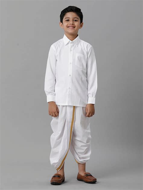 Boys Cotton White Full Sleeves Shirt Panchakacham Combo