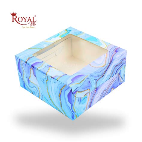 Window Cake Box| 8x8x5 inches | Blue Marble Print | FBB – Royal Box Shop