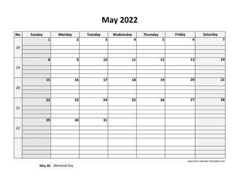 May 2022 Calendar Free Printable with grid lines designed (horizontal ...